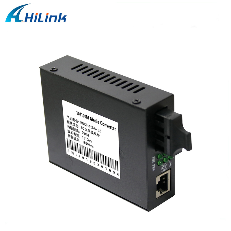 Dual Fiber 25KM Single Mode SC Media Converter 10/100M Tx To 100M Fx 2 Ports