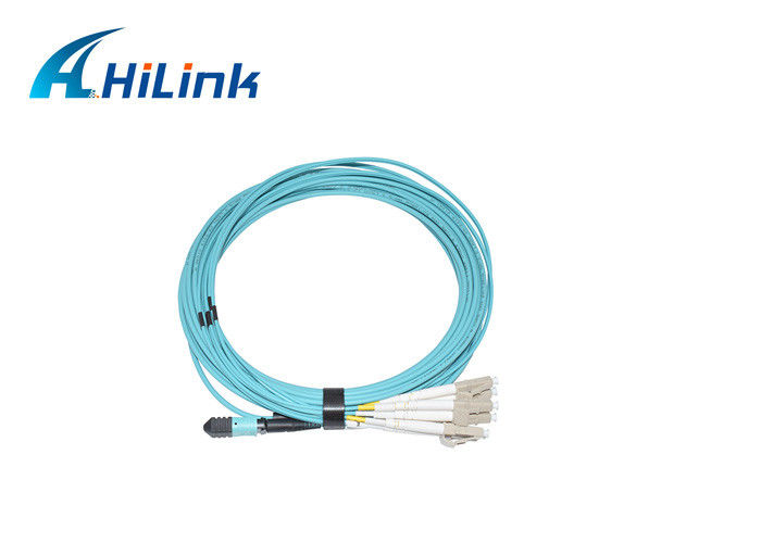 Customized Patch Cord Pigtail MPO Male To LC UPC OM4 8F Duplex Fiber Cable 3.0mm