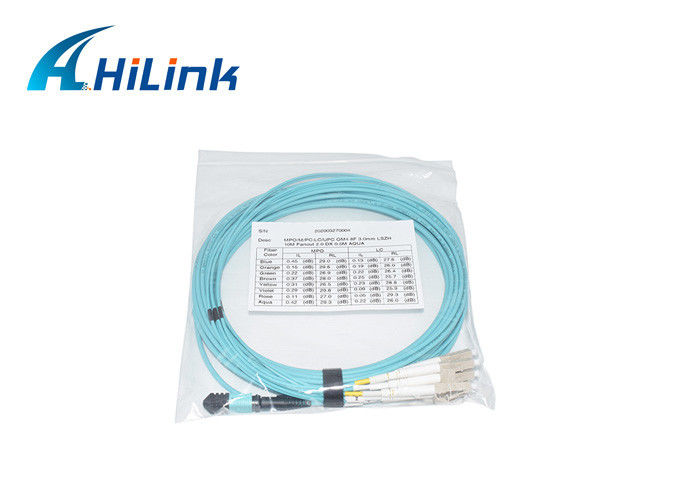 Customized Patch Cord Pigtail MPO Male To LC UPC OM4 8F Duplex Fiber Cable 3.0mm
